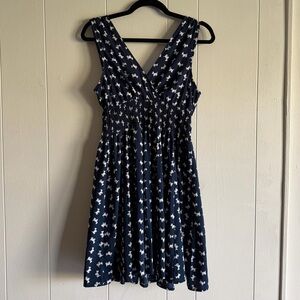 Navy Blue Sleeveless Dress with Terrier Dog Pattern